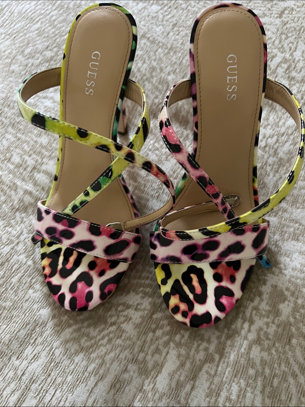 GUESS Multicolor Leopard Print Strappy Heels